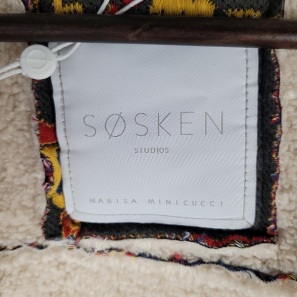 SOSKEN | January tapestry road map knit sherpa button close biker jacket - Picture 7 of 15